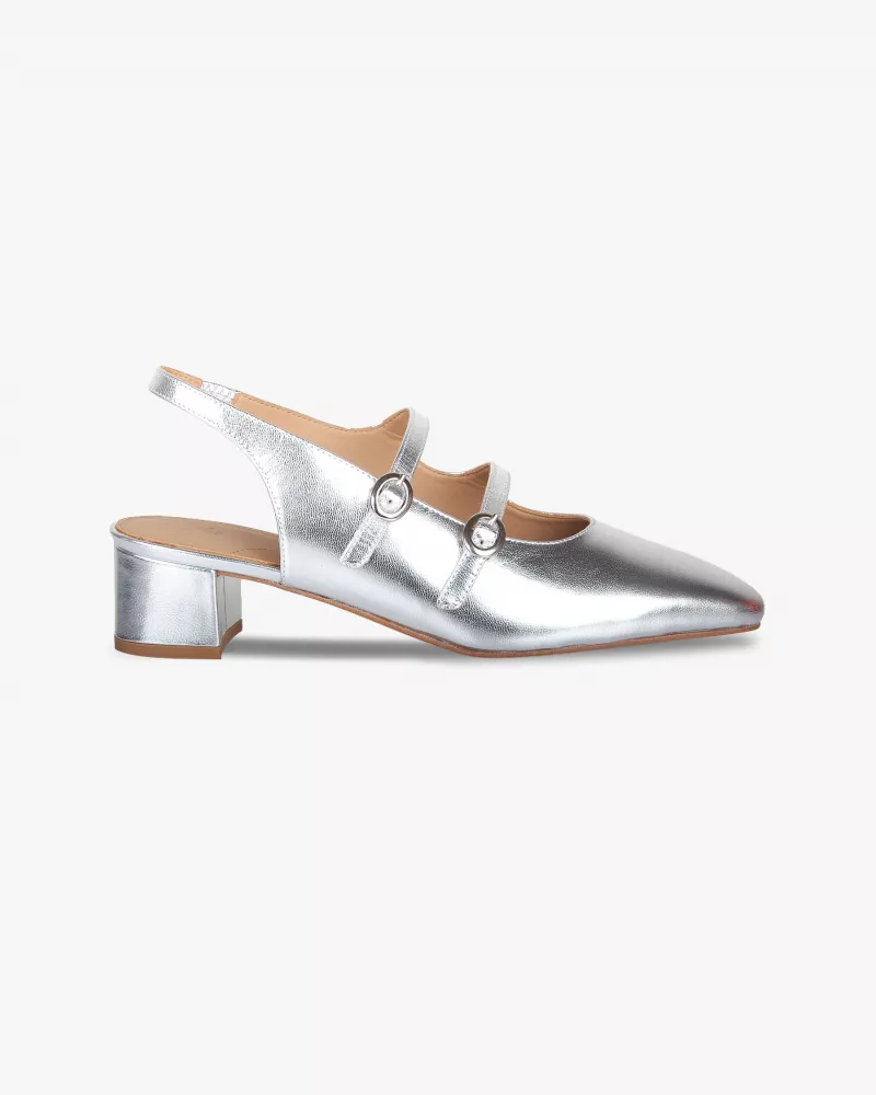 Silver leather babies slingback slippers
