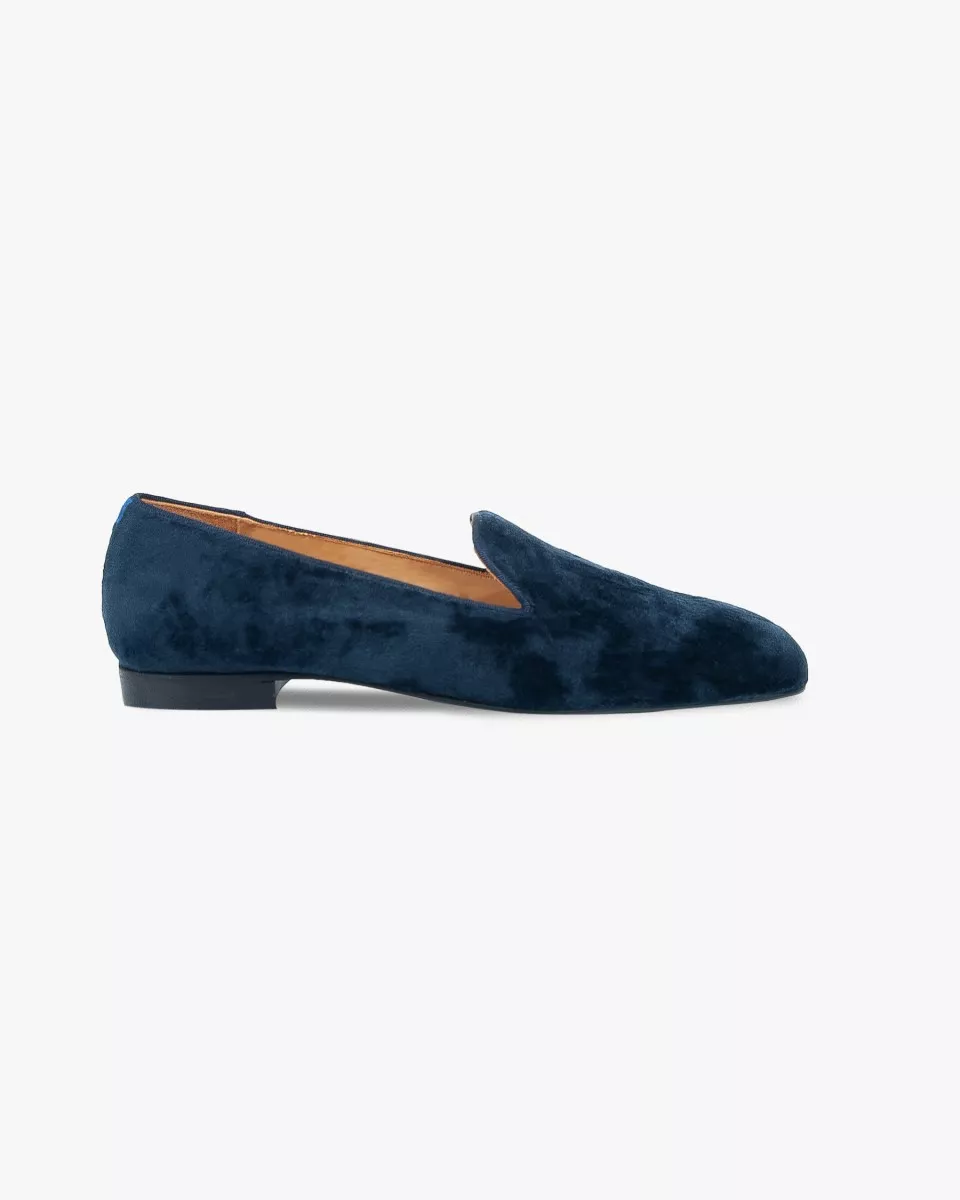 Men blue velvet slippers