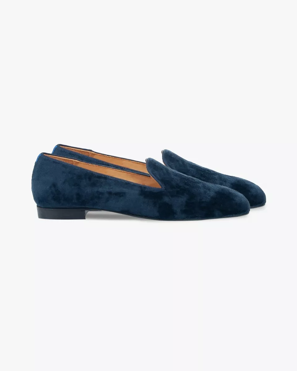 Men blue velvet slippers