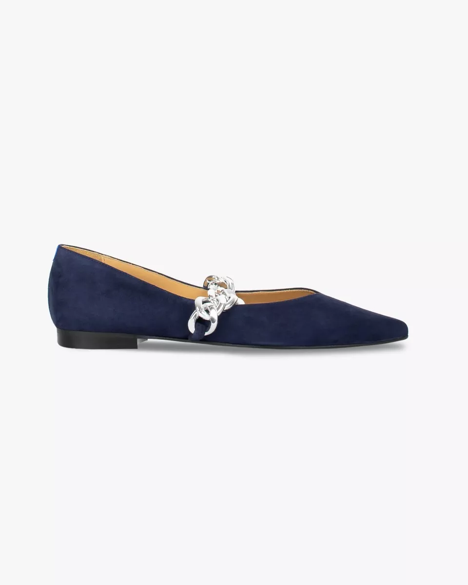 Navy pointy slippers with silver chain