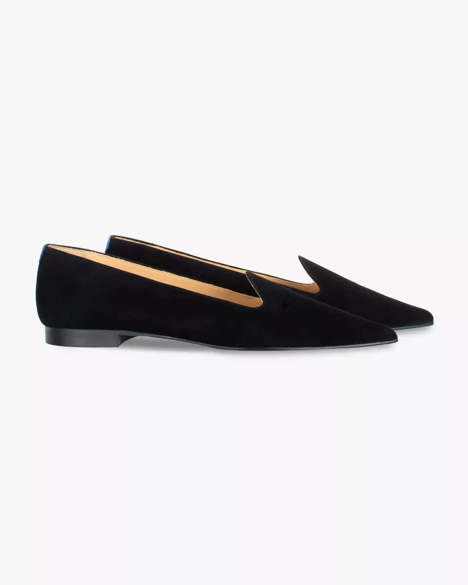 Black suede pointy slippers with 3 interchangeable accessories of your choice included
