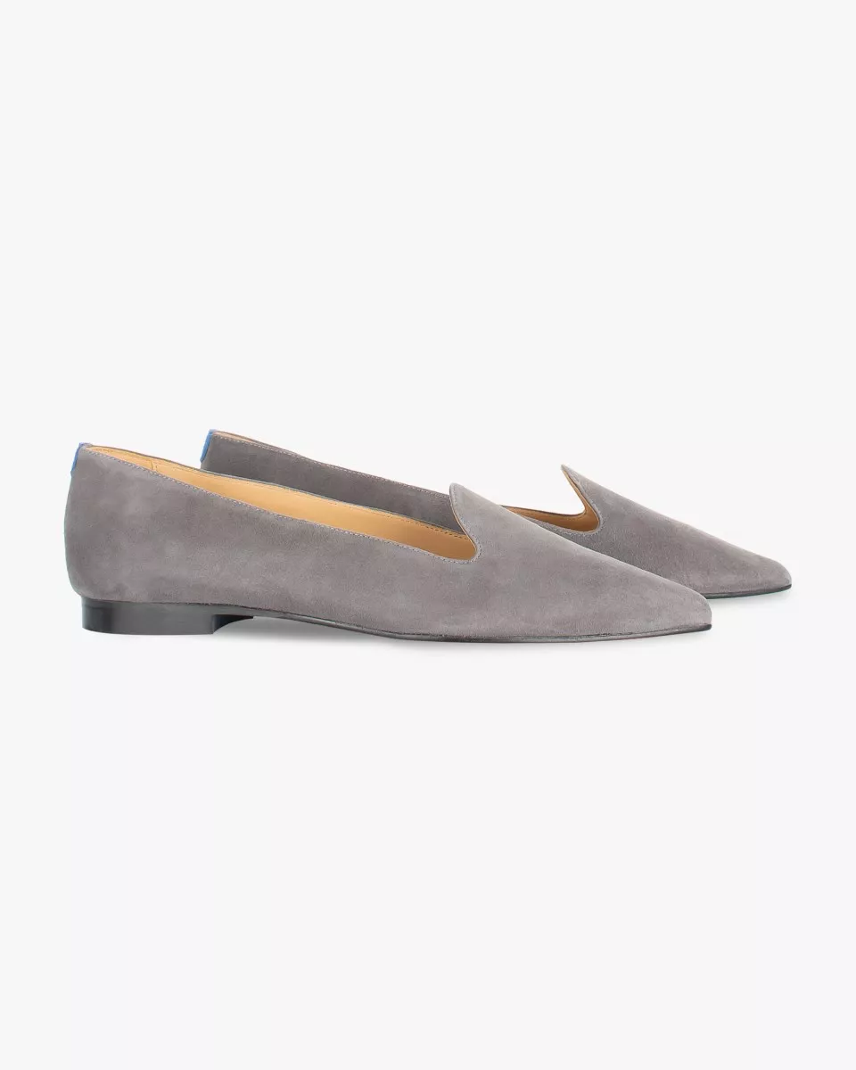 Grey suede pointy slippers with 3 interchangeable accessories of your choice included