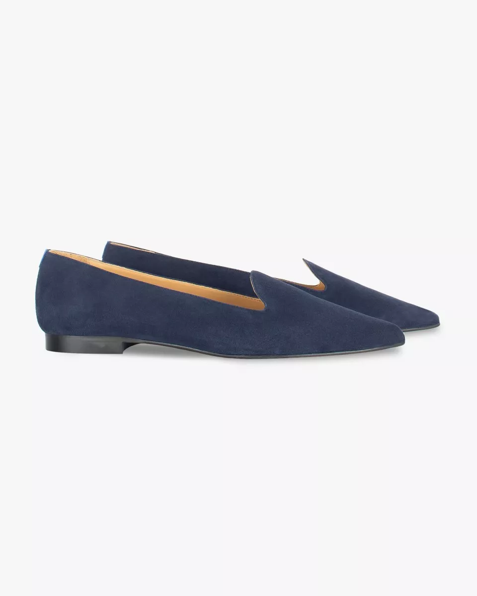Navy suede pointy slippers with 3 interchangeable accessories of your choice included