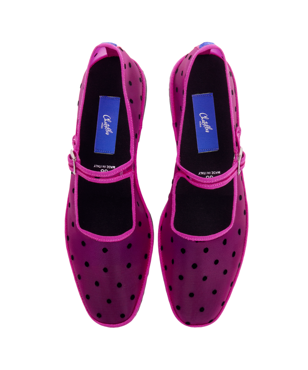 Furlanes Mary Janes Dots Fuchsia Mesh Square