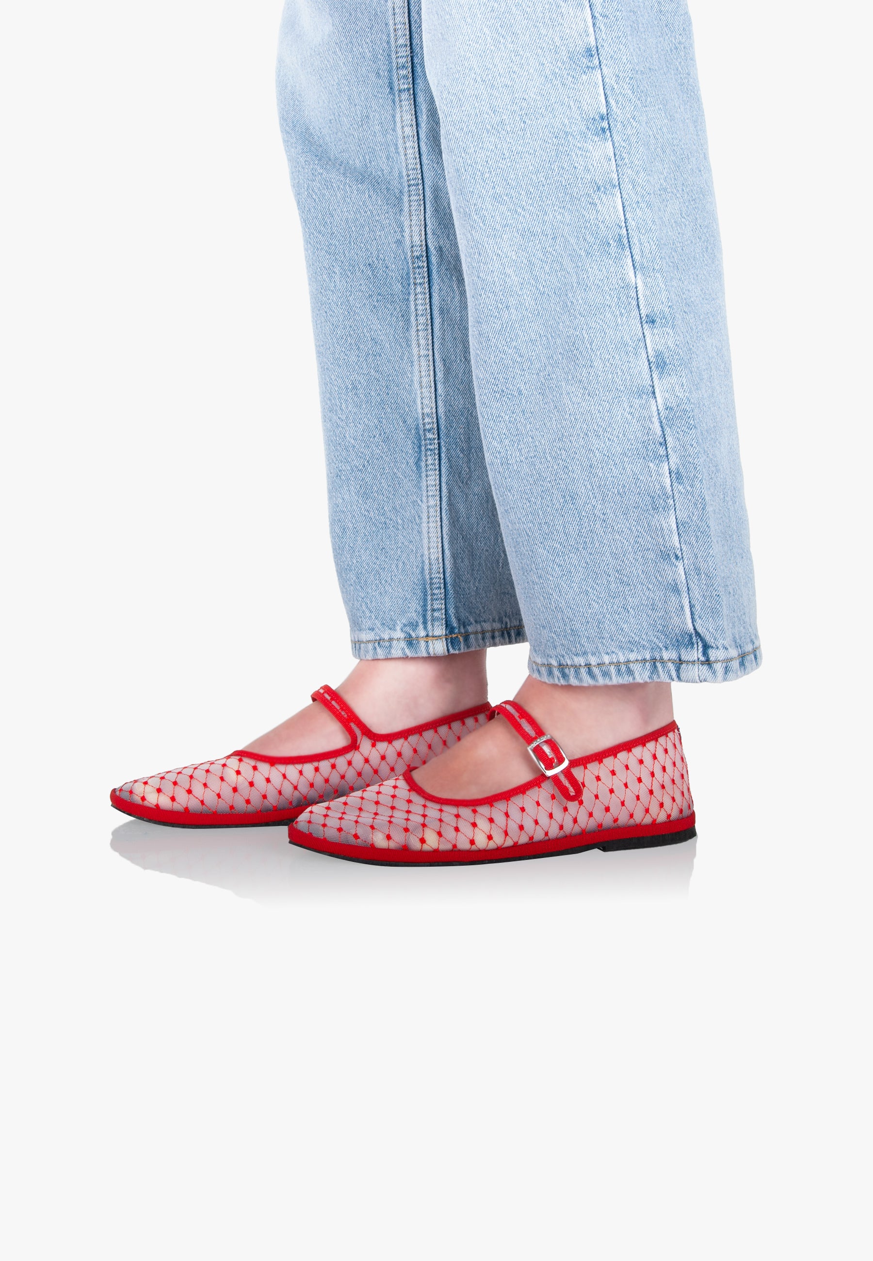 Furlanes Mary Janes Red Mesh
