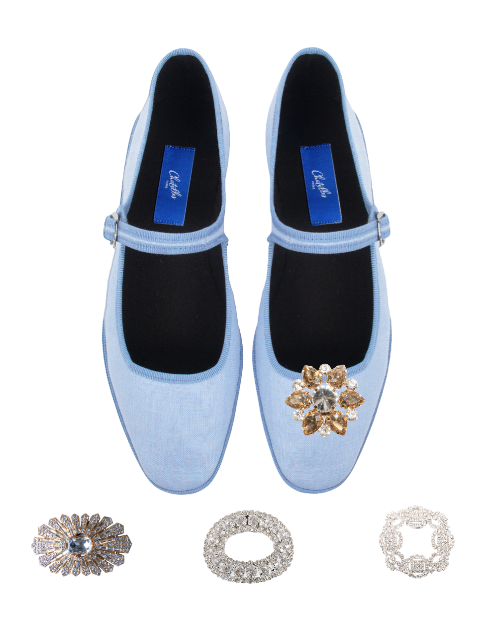 Furlanes Mary Janes Sky Blue Linen