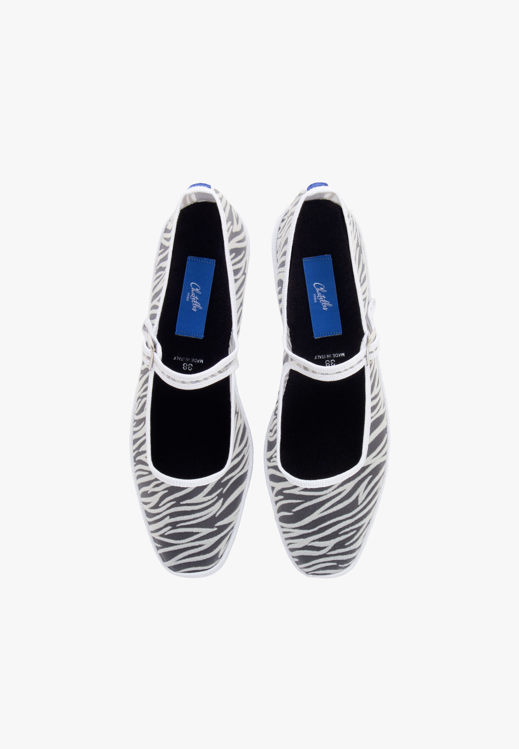 Furlanes Mary Janes Zebra White Mesh Square