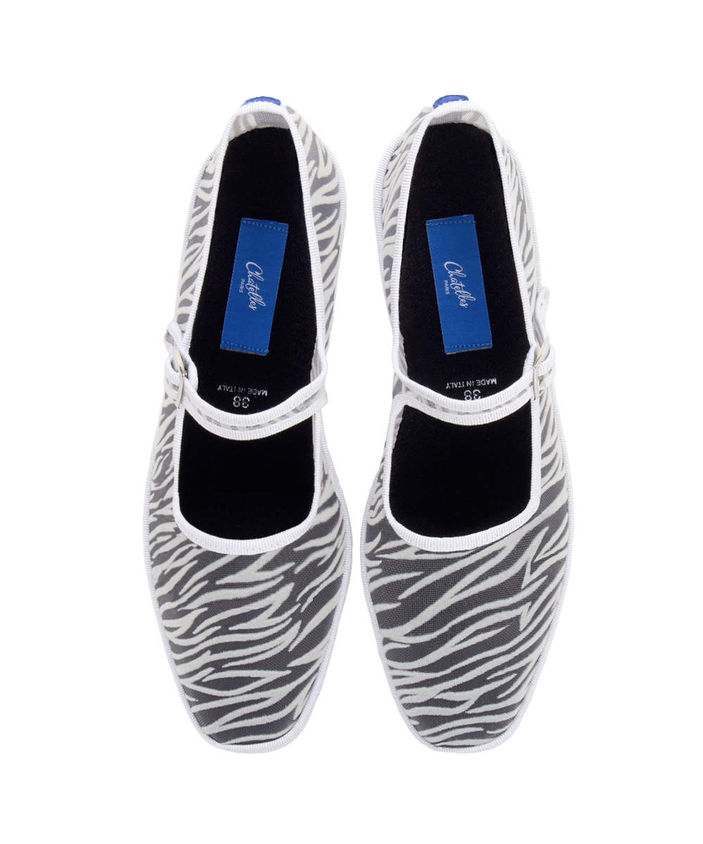 Furlanes Mary Janes Zebra White Mesh Square